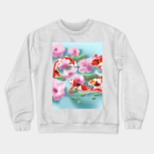 cherry blossoms and koi carp in blue-green water Crewneck Sweatshirt